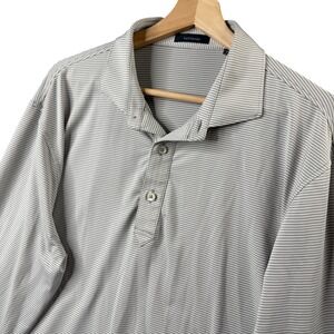 Turtleson Mens Long Sleeve Performance Polo Shirt Gray White Striped Large